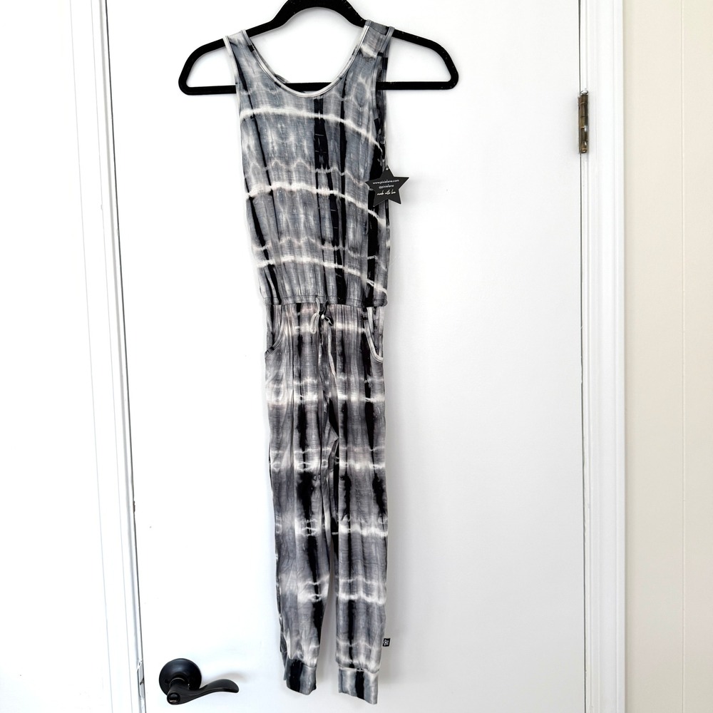 Pixie Lane NWT Black Grey Tie Dye Sleeveless Jogger Jumpsuit Girls Size 6